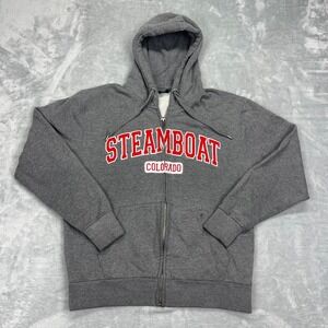 BAC Hoodie Mens Large Gray Fleece Lined Steamboat Colorado Long Sleeve Full Zip